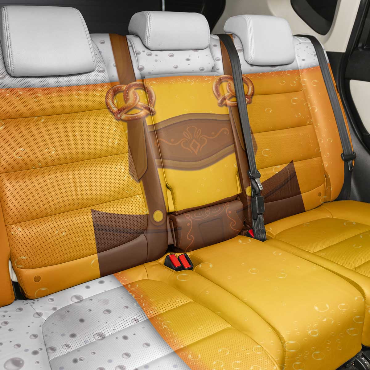 Traditional German Costume - Lederhosen and Soft Pretzel Back Car Seat Cover Oktoberfest Beer Head Funny Style