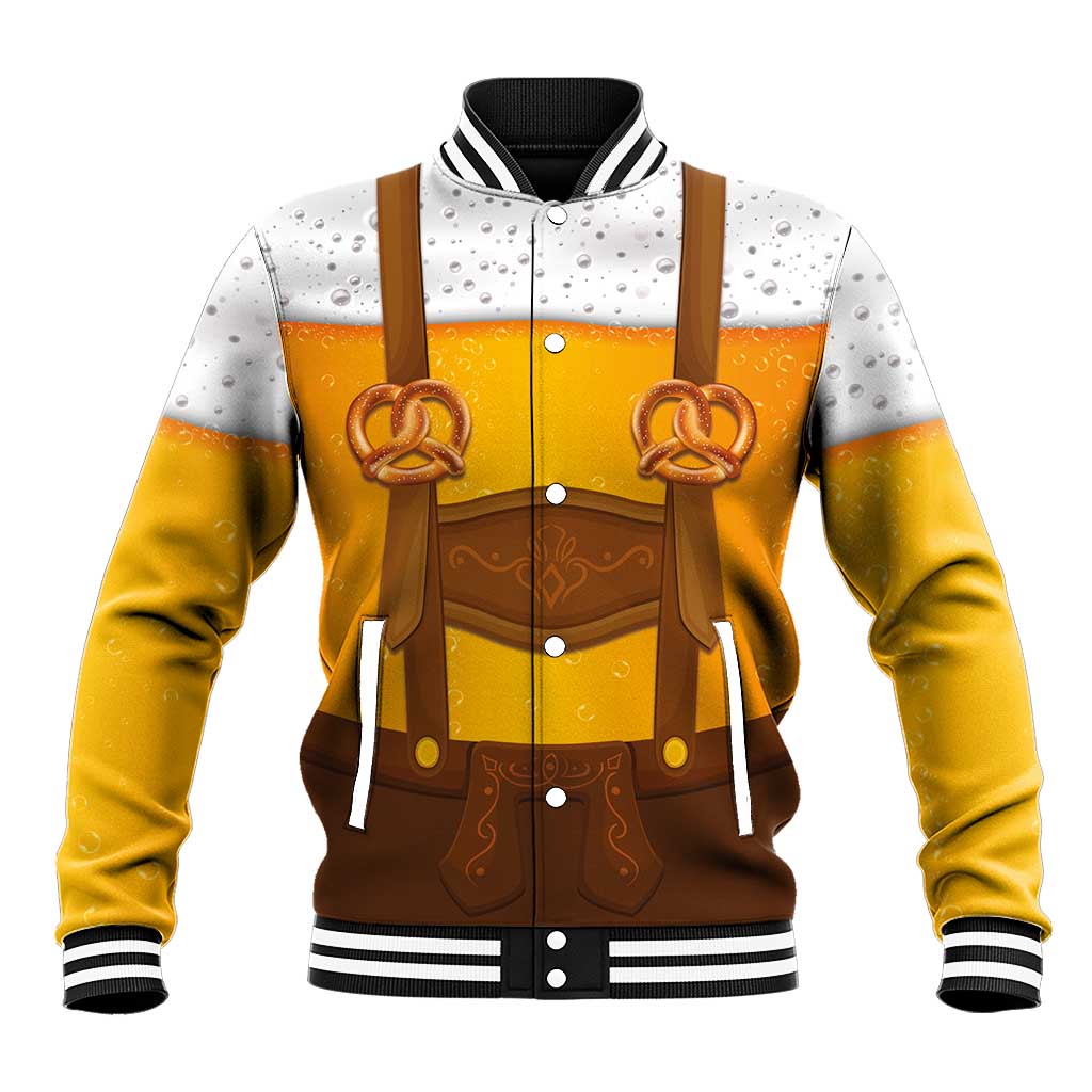 Traditional German Costume - Lederhosen and Soft Pretzel Baseball Jacket Oktoberfest Beer Head Funny Style
