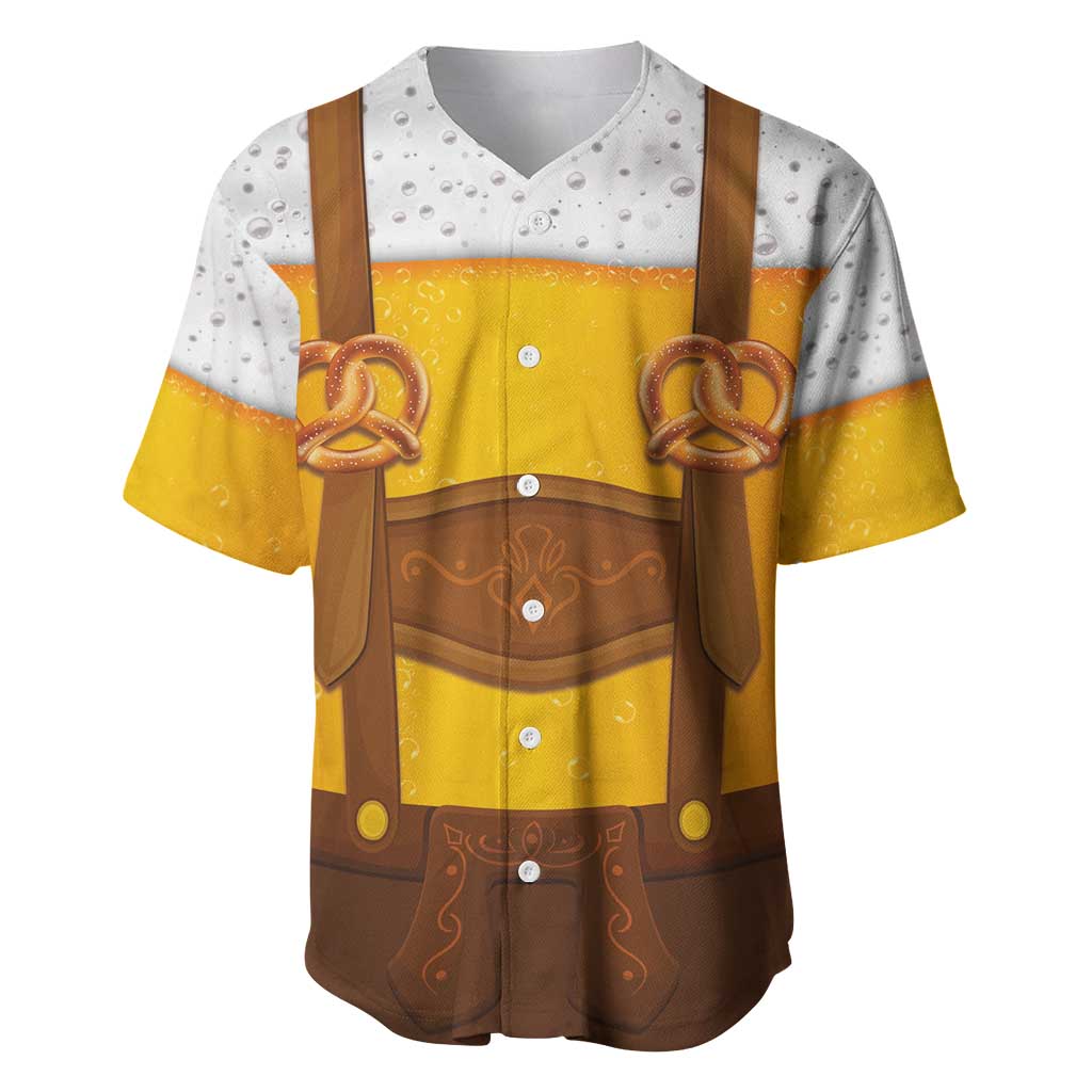 Traditional German Costume - Lederhosen and Soft Pretzel Baseball Jersey Oktoberfest Beer Head Funny Style