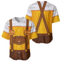 Traditional German Costume - Lederhosen and Soft Pretzel Baseball Jersey Oktoberfest Beer Head Funny Style