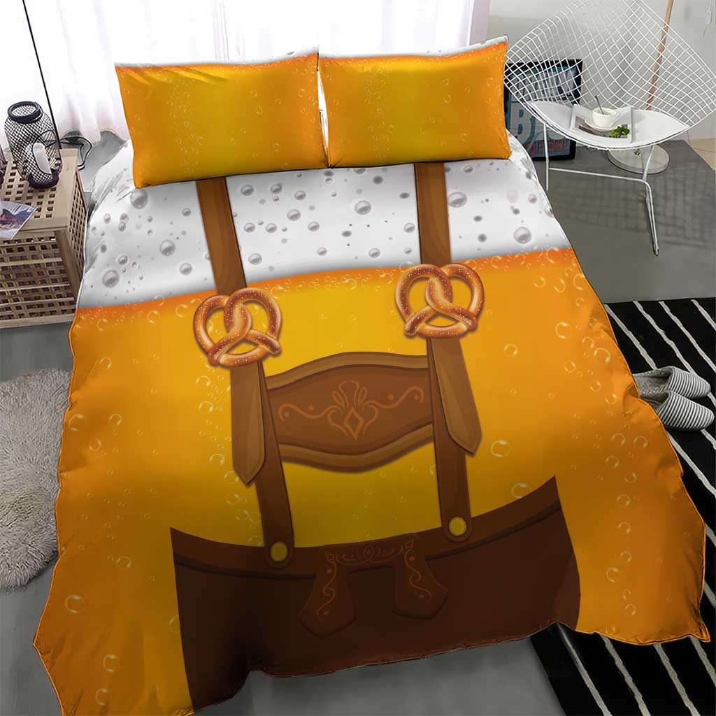 Traditional German Costume - Lederhosen and Soft Pretzel Bedding Set Oktoberfest Beer Head Funny Style