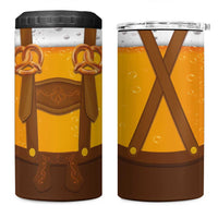 Traditional German Costume - Lederhosen and Soft Pretzel 4 in 1 Can Cooler Tumbler Oktoberfest Beer Head Funny Style