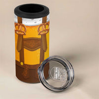 Traditional German Costume - Lederhosen and Soft Pretzel 4 in 1 Can Cooler Tumbler Oktoberfest Beer Head Funny Style
