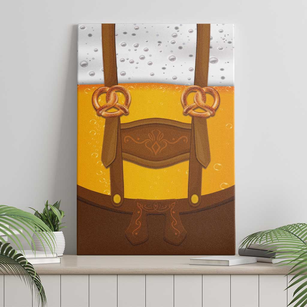 Traditional German Costume - Lederhosen and Soft Pretzel Canvas Wall Art Oktoberfest Beer Head Funny Style