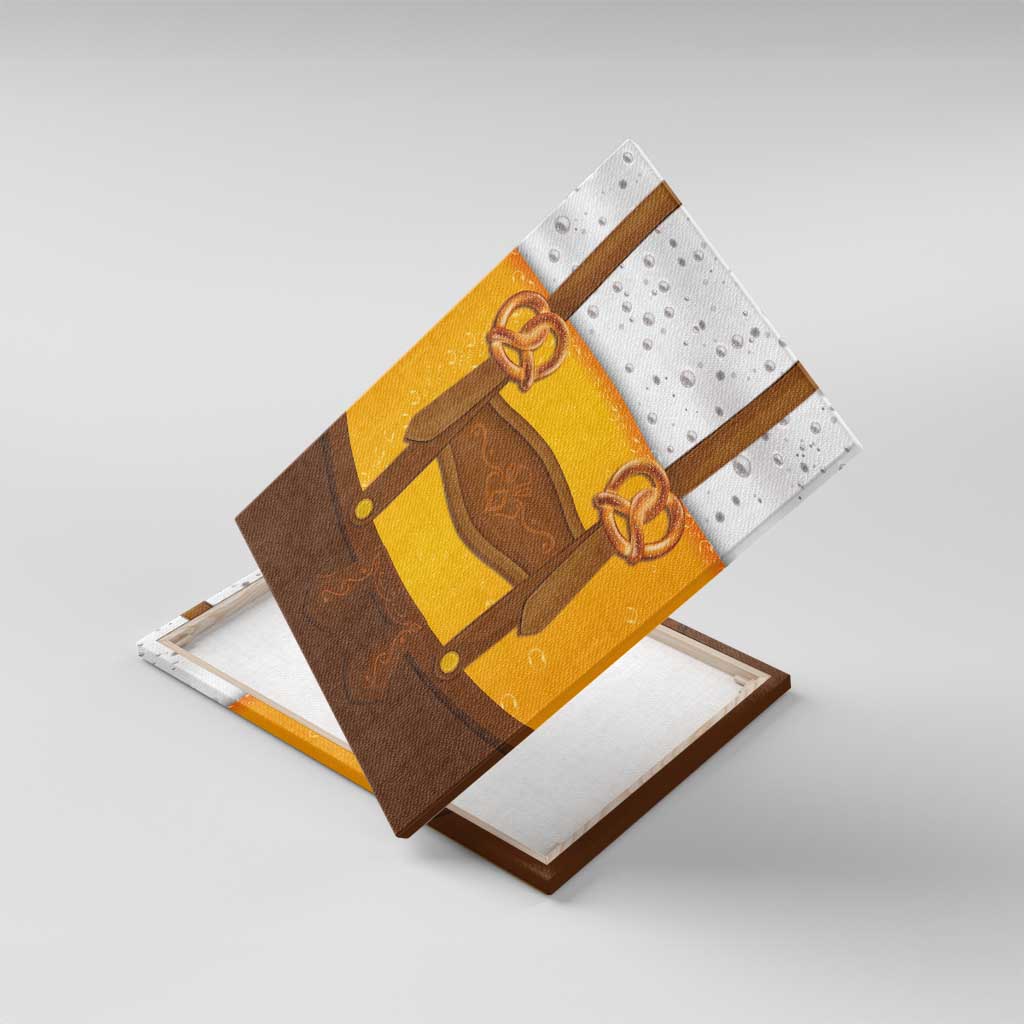 Traditional German Costume - Lederhosen and Soft Pretzel Canvas Wall Art Oktoberfest Beer Head Funny Style