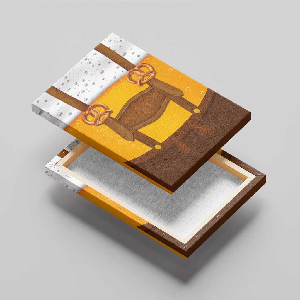 Traditional German Costume - Lederhosen and Soft Pretzel Canvas Wall Art Oktoberfest Beer Head Funny Style