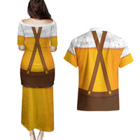 Traditional German Costume - Lederhosen and Soft Pretzel Couples Matching Puletasi and Hawaiian Shirt Oktoberfest Beer Head Funny Style