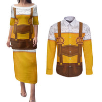 Traditional German Costume - Lederhosen and Soft Pretzel Couples Matching Puletasi and Long Sleeve Button Shirt Oktoberfest Beer Head Funny Style