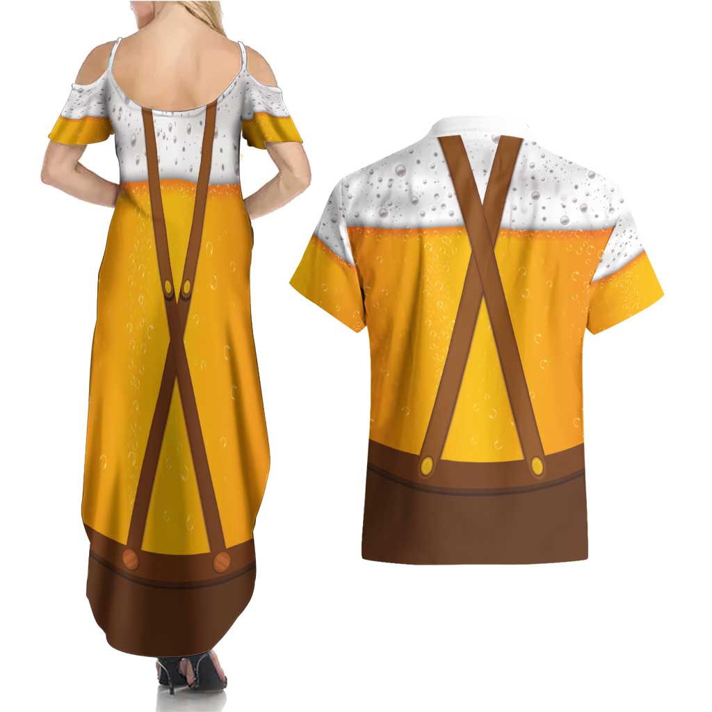 Traditional German Costume - Lederhosen and Soft Pretzel Couples Matching Summer Maxi Dress and Hawaiian Shirt Oktoberfest Beer Head Funny Style