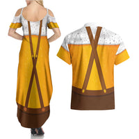 Traditional German Costume - Lederhosen and Soft Pretzel Couples Matching Summer Maxi Dress and Hawaiian Shirt Oktoberfest Beer Head Funny Style