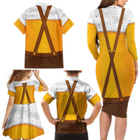Traditional German Costume - Lederhosen and Soft Pretzel Family Matching Long Sleeve Bodycon Dress and Hawaiian Shirt Oktoberfest Beer Head Funny Style