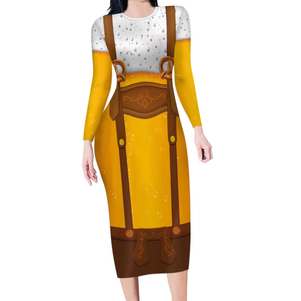 Traditional German Costume - Lederhosen and Soft Pretzel Family Matching Long Sleeve Bodycon Dress and Hawaiian Shirt Oktoberfest Beer Head Funny Style