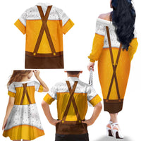 Traditional German Costume - Lederhosen and Soft Pretzel Family Matching Off The Shoulder Long Sleeve Dress and Hawaiian Shirt Oktoberfest Beer Head Funny Style