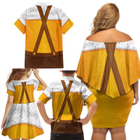 Traditional German Costume - Lederhosen and Soft Pretzel Family Matching Off Shoulder Short Dress and Hawaiian Shirt Oktoberfest Beer Head Funny Style
