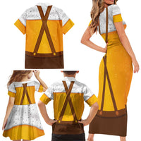 Traditional German Costume - Lederhosen and Soft Pretzel Family Matching Short Sleeve Bodycon Dress and Hawaiian Shirt Oktoberfest Beer Head Funny Style