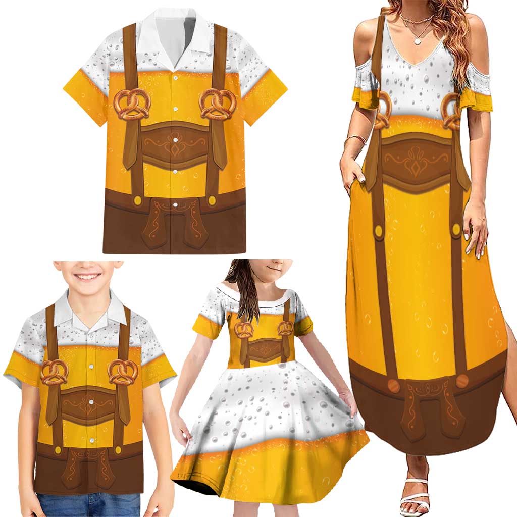 Traditional German Costume - Lederhosen and Soft Pretzel Family Matching Summer Maxi Dress and Hawaiian Shirt Oktoberfest Beer Head Funny Style