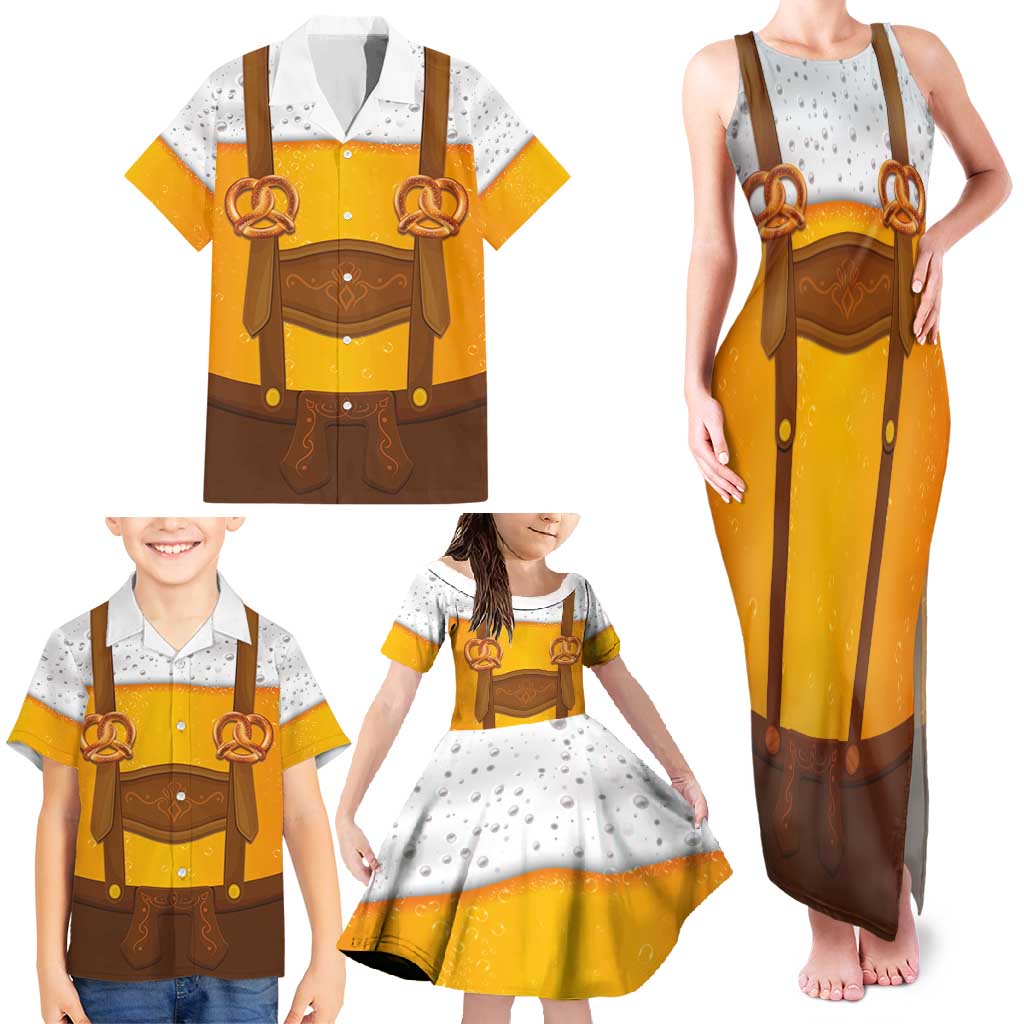Traditional German Costume - Lederhosen and Soft Pretzel Family Matching Tank Maxi Dress and Hawaiian Shirt Oktoberfest Beer Head Funny Style