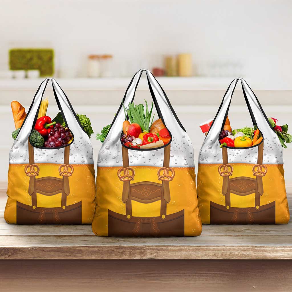 Traditional German Costume - Lederhosen and Soft Pretzel Grocery Bag Oktoberfest Beer Head Funny Style