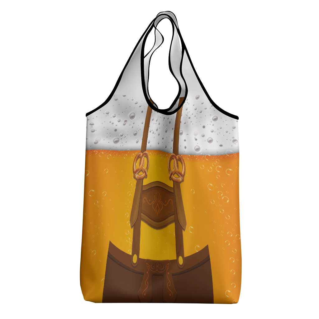 Traditional German Costume - Lederhosen and Soft Pretzel Grocery Bag Oktoberfest Beer Head Funny Style