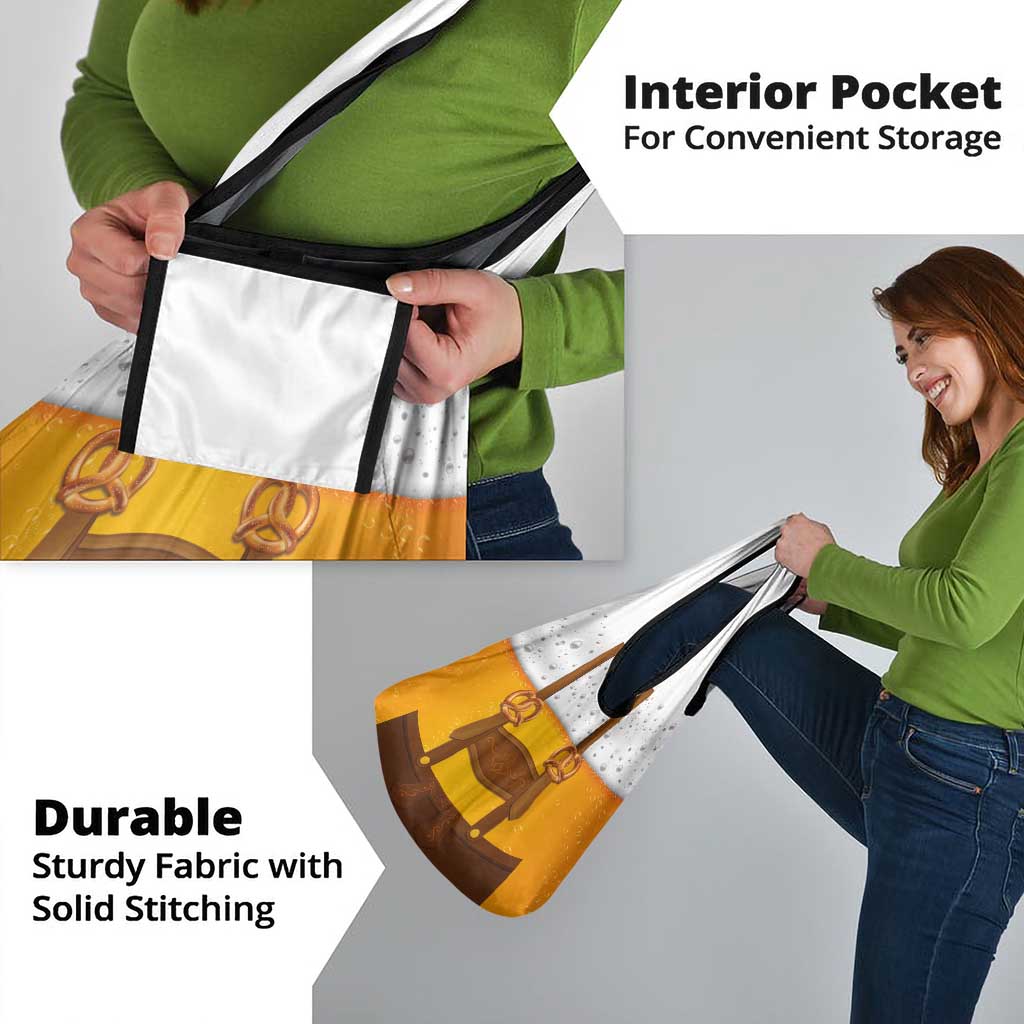 Traditional German Costume - Lederhosen and Soft Pretzel Grocery Bag Oktoberfest Beer Head Funny Style