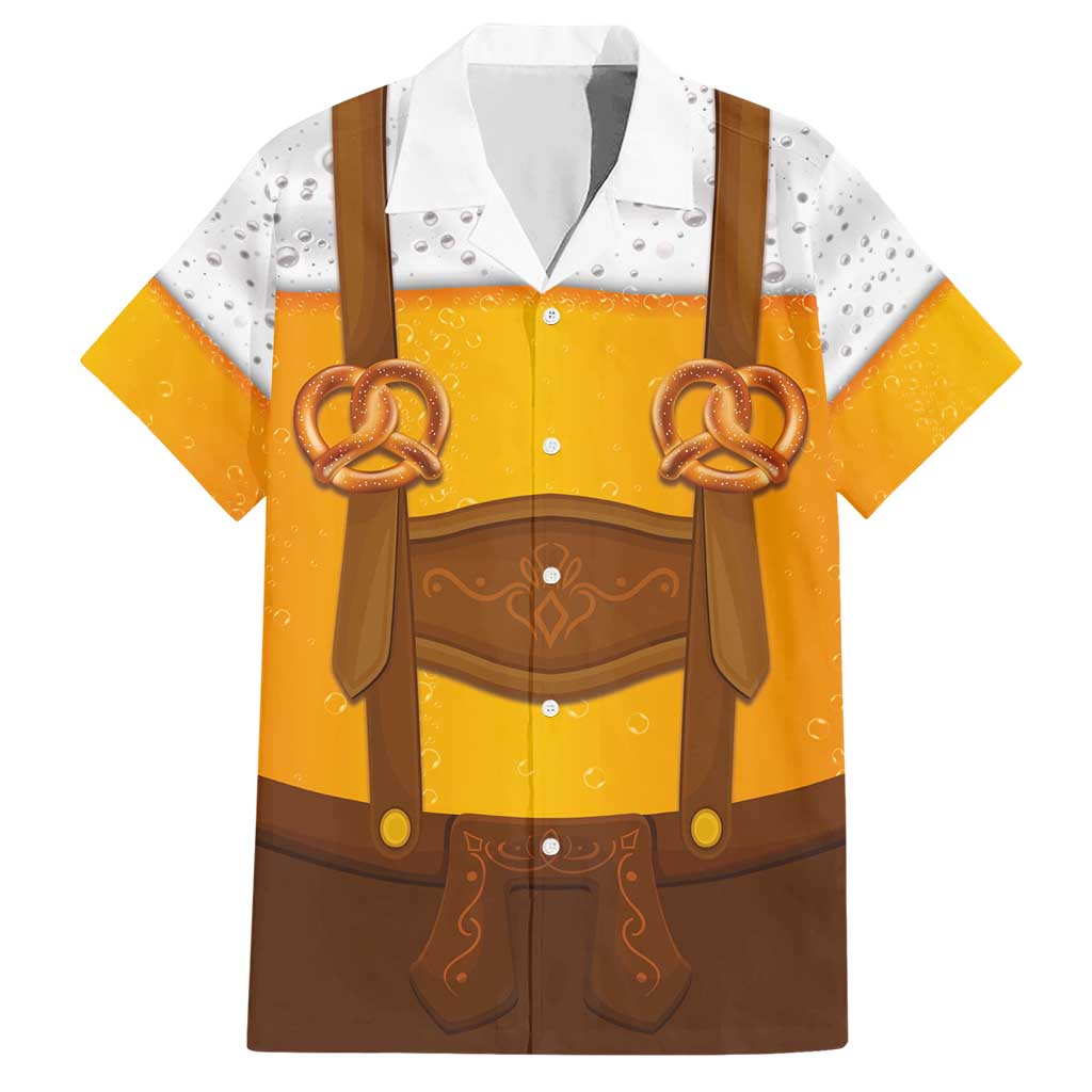 Traditional German Costume - Lederhosen and Soft Pretzel Hawaiian Shirt Oktoberfest Beer Head Funny Style