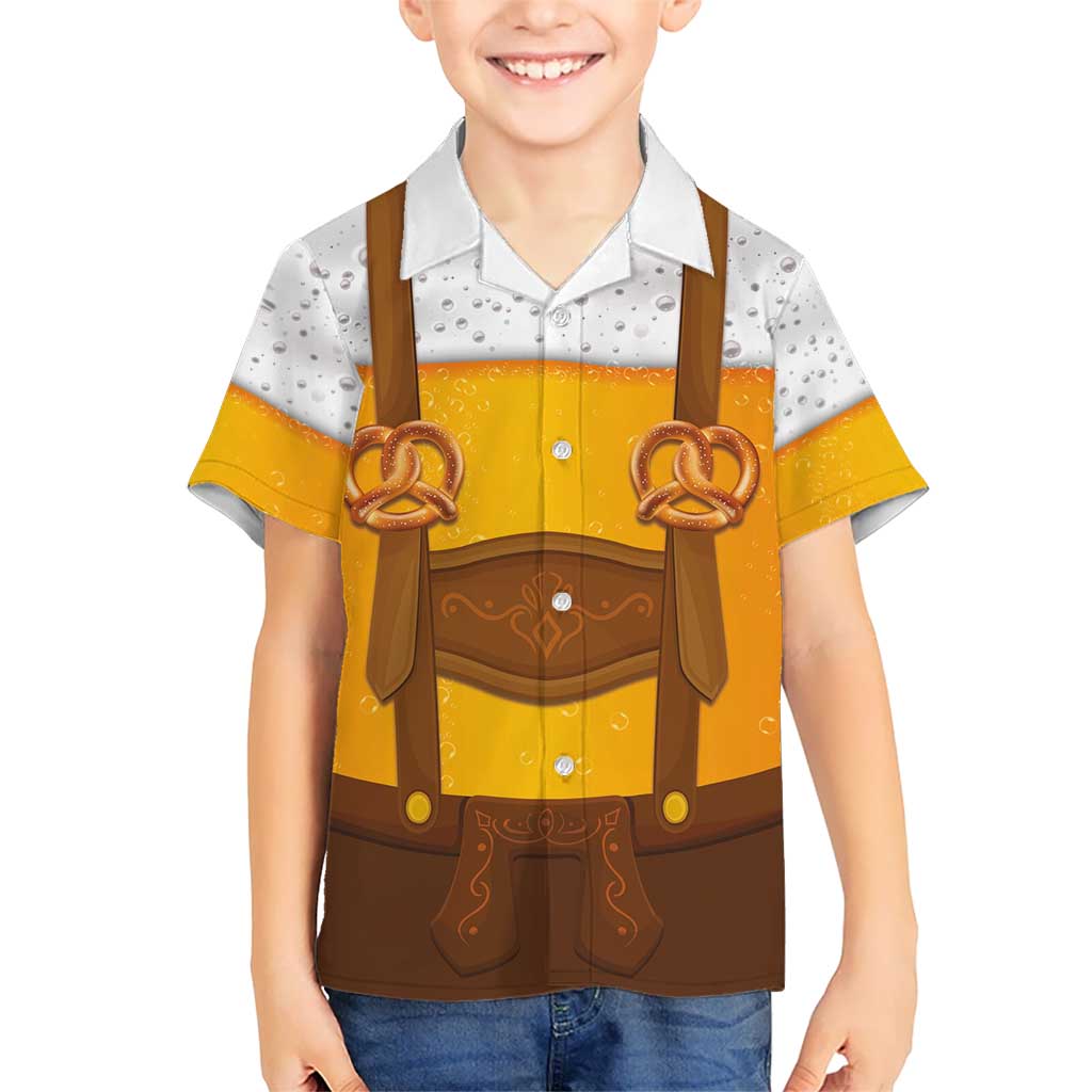 Traditional German Costume - Lederhosen and Soft Pretzel Hawaiian Shirt Oktoberfest Beer Head Funny Style