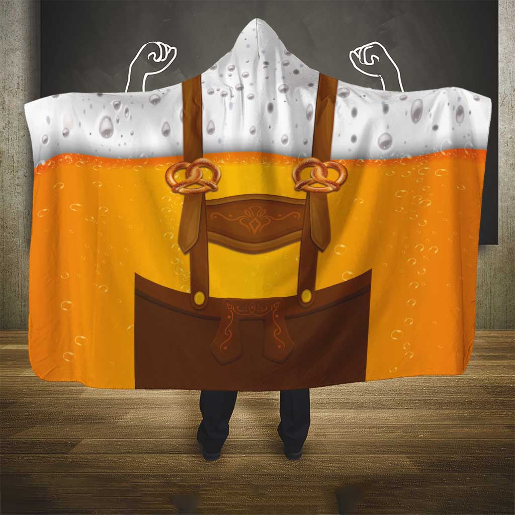 Traditional German Costume - Lederhosen and Soft Pretzel Hooded Blanket Oktoberfest Beer Head Funny Style