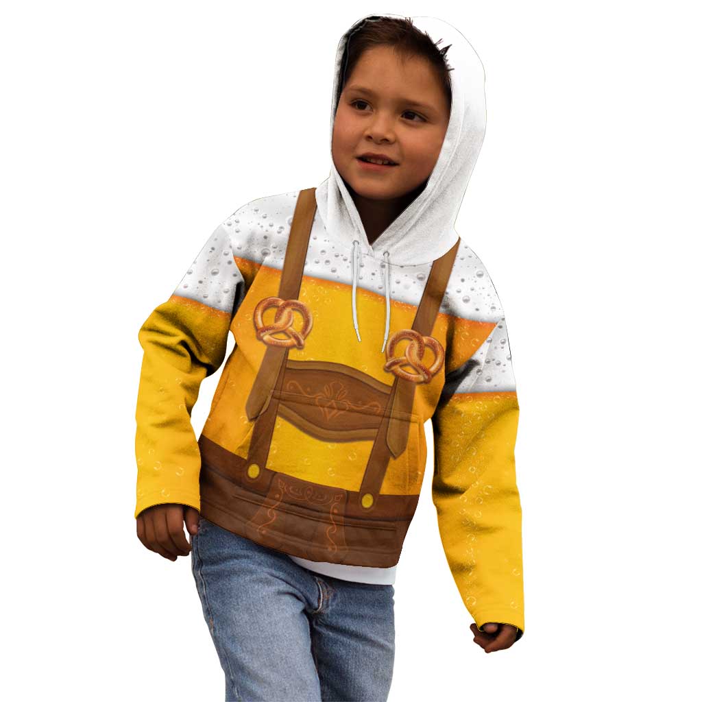 Traditional German Costume - Lederhosen and Soft Pretzel Kid Hoodie Oktoberfest Beer Head Funny Style