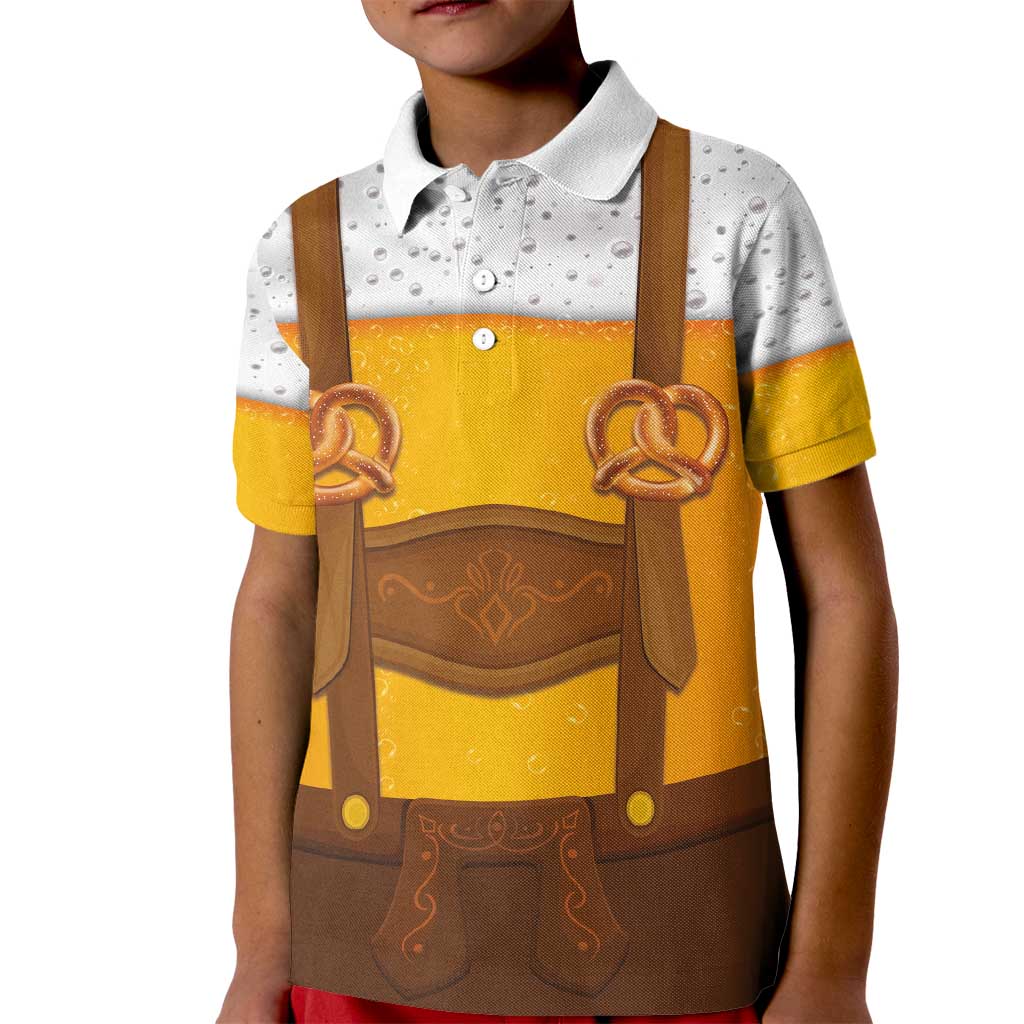 Traditional German Costume - Lederhosen and Soft Pretzel Kid Polo Shirt Oktoberfest Beer Head Funny Style