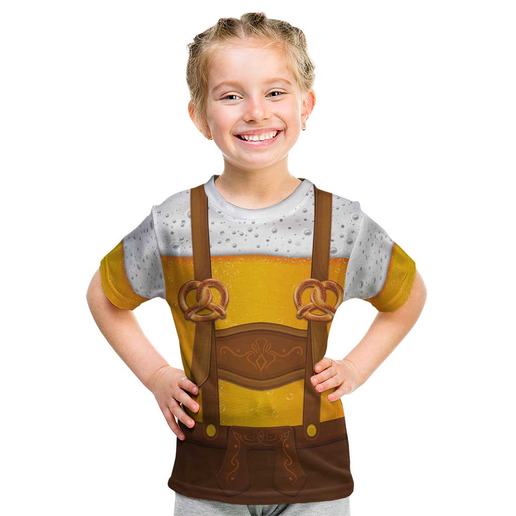 Traditional German Costume - Lederhosen and Soft Pretzel Kid T Shirt Oktoberfest Beer Head Funny Style