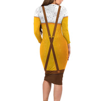 Traditional German Costume - Lederhosen and Soft Pretzel Long Sleeve Bodycon Dress Oktoberfest Beer Head Funny Style