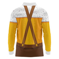 Traditional German Costume - Lederhosen and Soft Pretzel Long Sleeve Polo Shirt Oktoberfest Beer Head Funny Style