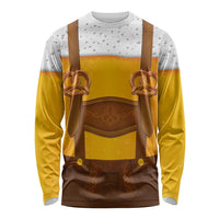 Traditional German Costume - Lederhosen and Soft Pretzel Long Sleeve Shirt Oktoberfest Beer Head Funny Style