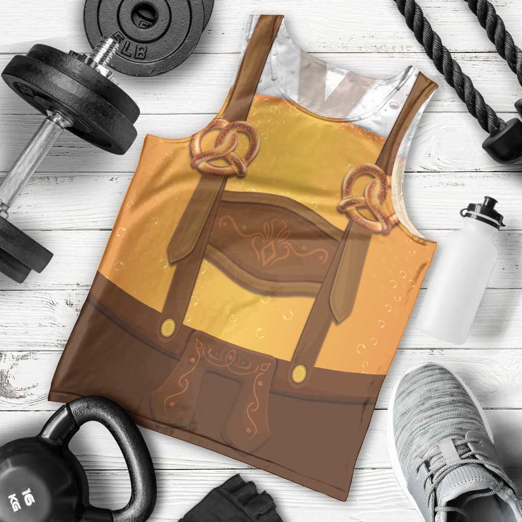 Traditional German Costume - Lederhosen and Soft Pretzel Men Tank Top Oktoberfest Beer Head Funny Style
