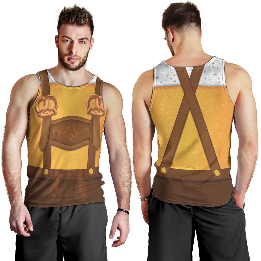Traditional German Costume - Lederhosen and Soft Pretzel Men Tank Top Oktoberfest Beer Head Funny Style
