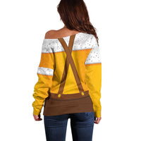 Traditional German Costume - Lederhosen and Soft Pretzel Off Shoulder Sweater Oktoberfest Beer Head Funny Style