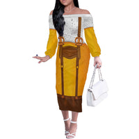 Traditional German Costume - Lederhosen and Soft Pretzel Off The Shoulder Long Sleeve Dress Oktoberfest Beer Head Funny Style