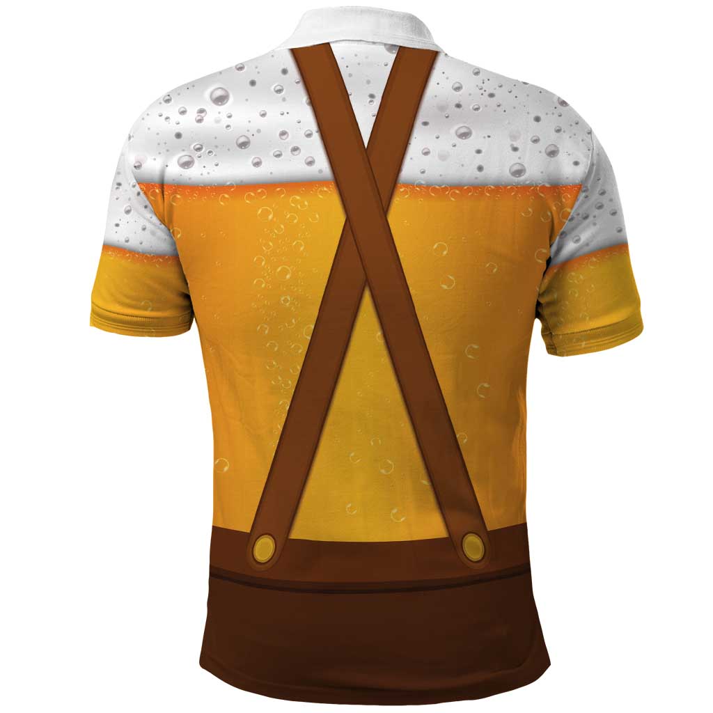 Traditional German Costume - Lederhosen and Soft Pretzel Polo Shirt Oktoberfest Beer Head Funny Style