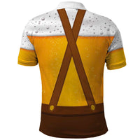 Traditional German Costume - Lederhosen and Soft Pretzel Polo Shirt Oktoberfest Beer Head Funny Style