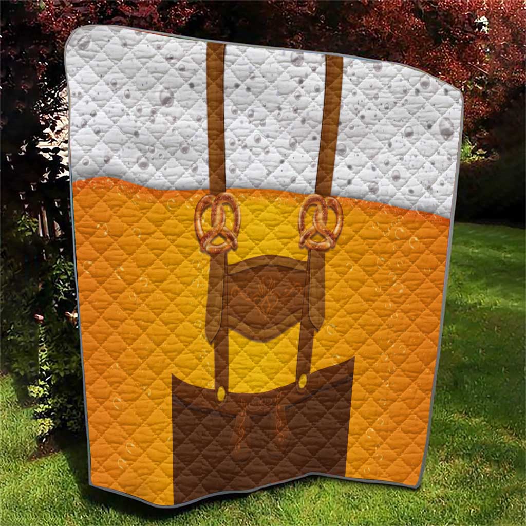 Traditional German Costume - Lederhosen and Soft Pretzel Quilt Oktoberfest Beer Head Funny Style