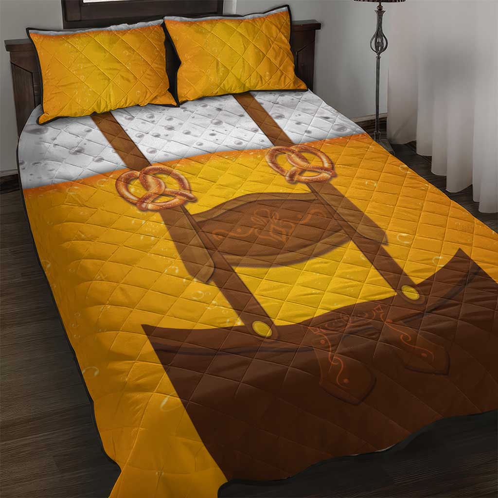 Traditional German Costume - Lederhosen and Soft Pretzel Quilt Bed Set Oktoberfest Beer Head Funny Style