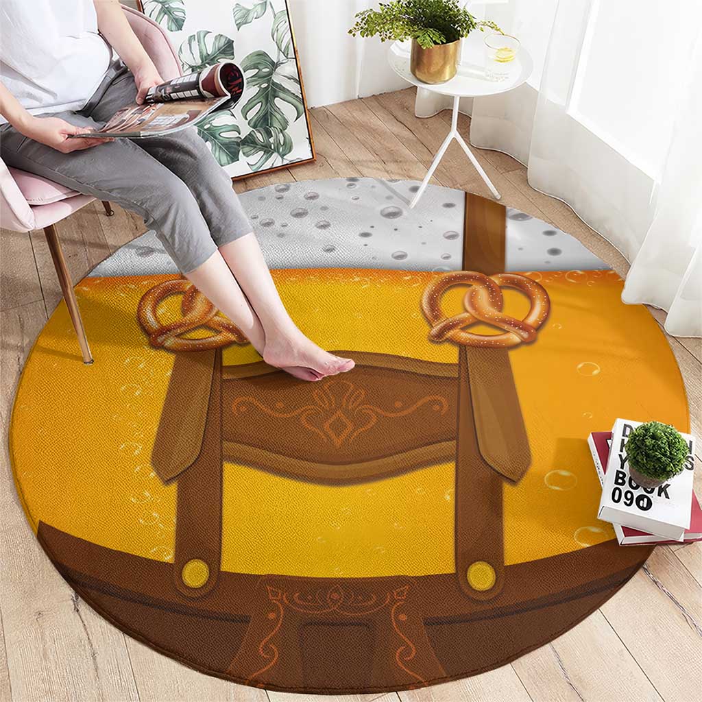 Traditional German Costume - Lederhosen and Soft Pretzel Round Carpet Oktoberfest Beer Head Funny Style