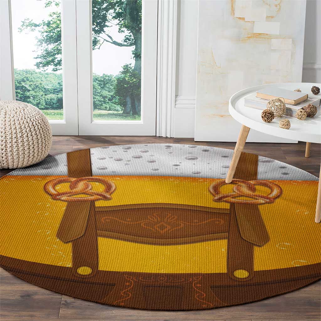 Traditional German Costume - Lederhosen and Soft Pretzel Round Carpet Oktoberfest Beer Head Funny Style