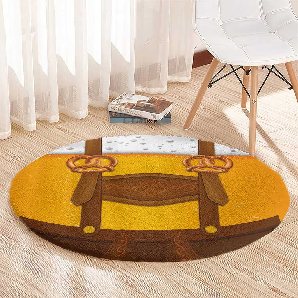 Traditional German Costume - Lederhosen and Soft Pretzel Round Carpet Oktoberfest Beer Head Funny Style