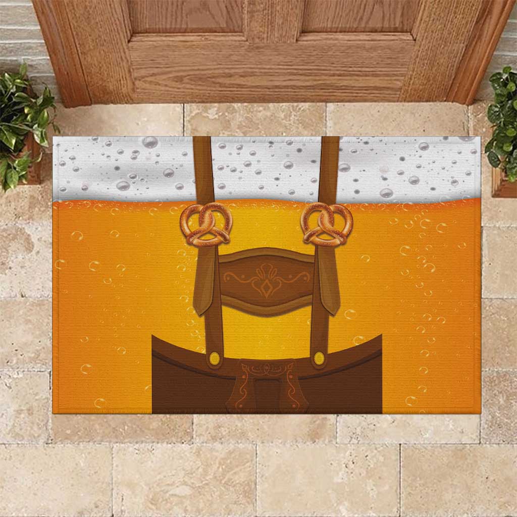 Traditional German Costume - Lederhosen and Soft Pretzel Rubber Doormat Oktoberfest Beer Head Funny Style