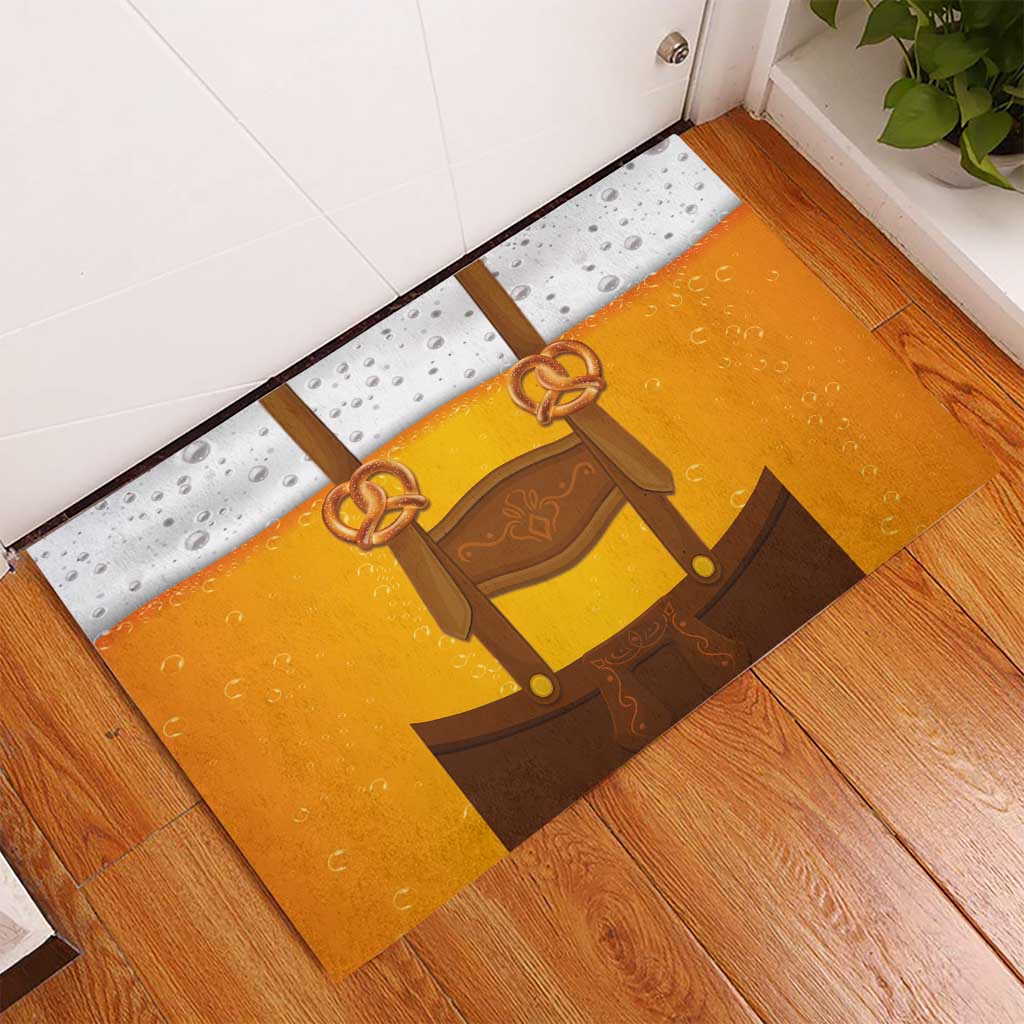 Traditional German Costume - Lederhosen and Soft Pretzel Rubber Doormat Oktoberfest Beer Head Funny Style
