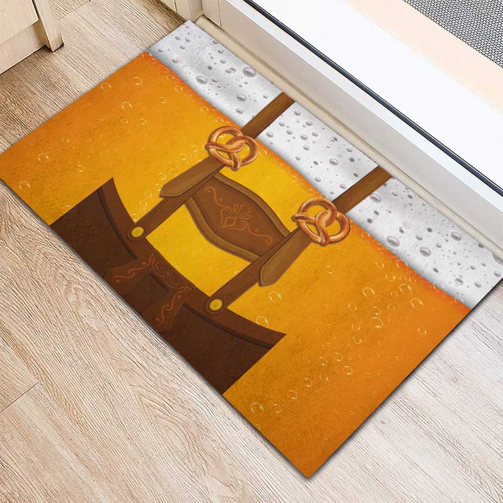 Traditional German Costume - Lederhosen and Soft Pretzel Rubber Doormat Oktoberfest Beer Head Funny Style