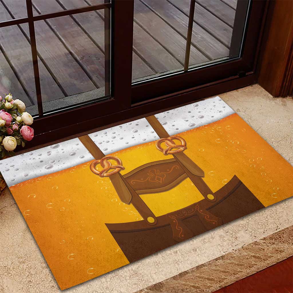 Traditional German Costume - Lederhosen and Soft Pretzel Rubber Doormat Oktoberfest Beer Head Funny Style