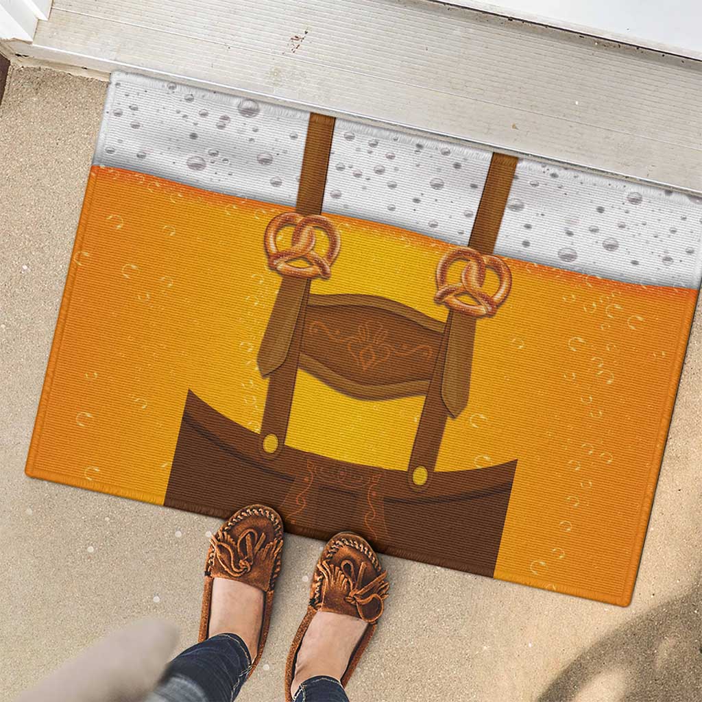 Traditional German Costume - Lederhosen and Soft Pretzel Rubber Doormat Oktoberfest Beer Head Funny Style