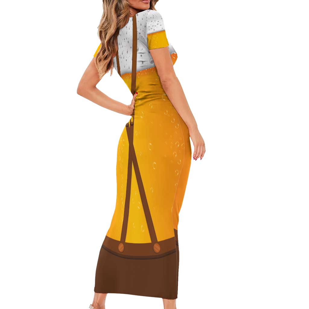 Traditional German Costume - Lederhosen and Soft Pretzel Short Sleeve Bodycon Dress Oktoberfest Beer Head Funny Style